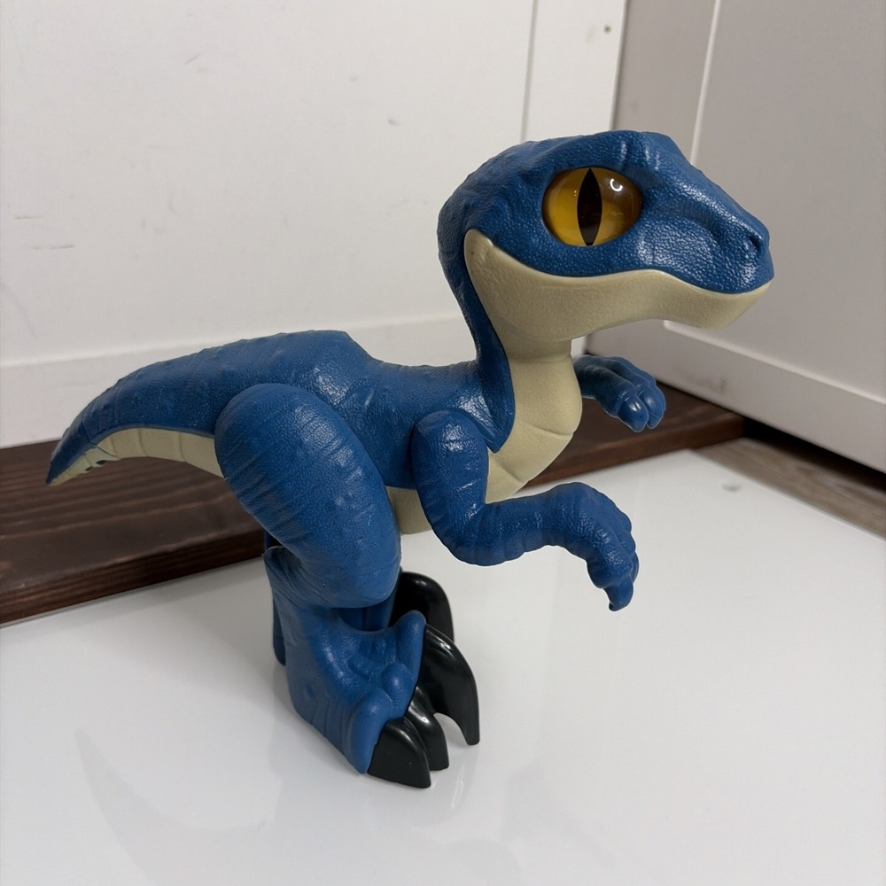 Imaginext Jurassic World XL Blue Raptor 9" Dinosaur Toy 2020 Mattel